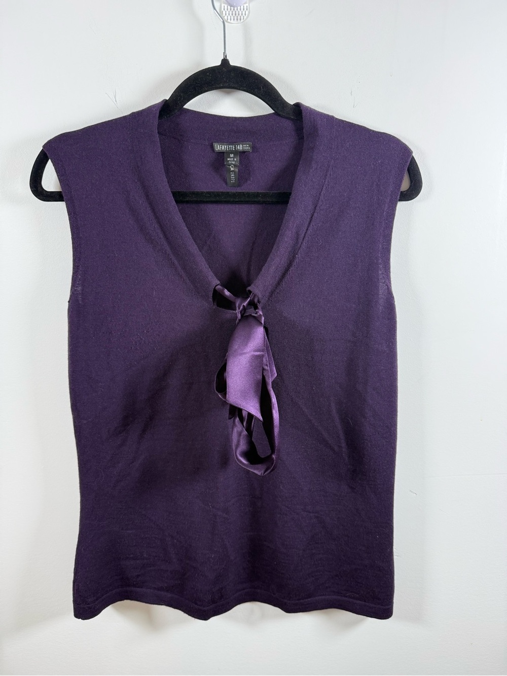 LAFAYETTE 148 NEW YORK | Purple Silk Tie Wool Sleeveless Knit Sweater Size M